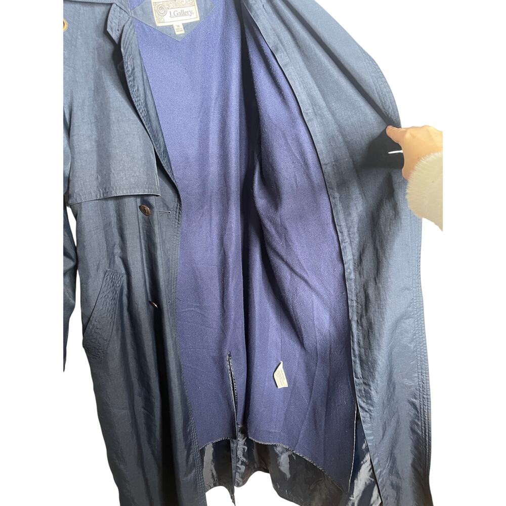 Neiman Marcus 10 Long Trench Coat $399 Belted Rain Jacket Denim Navy Blue - Picture 12 of 16